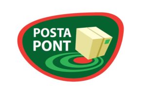 Zöld, ovális háttérrel és piros szegéllyel ellátott logó. A „POSTA PONT” szöveg vastag, fehér, sans-serif betűtípussal van írva a bal oldalon. Jobbra egy stilizált, minimális részletekkel ellátott sárga csomagolás látható, amely egy piros pontba konvergáló zöld, kör alakú, céltábla-szerű alakzatok felett helyezkedik el. A dizájn a kézbesítés, a logisztika és a csomagok begyűjtésének témáját közvetíti. Magyar Posta - a vásárlás menete és házhozszállítás menete